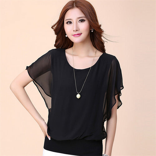 2015 New Short-sleeved T Shirt Large Size Women's Summer O-neck Chiffon Batwing Sleeve T-shirt Female Casual Top 31076