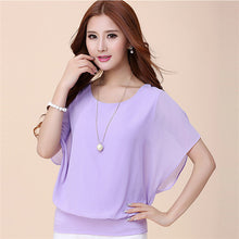 2015 New Short-sleeved T Shirt Large Size Women's Summer O-neck Chiffon Batwing Sleeve T-shirt Female Casual Top 31076