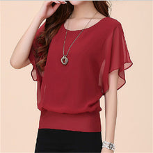 2015 New Short-sleeved T Shirt Large Size Women's Summer O-neck Chiffon Batwing Sleeve T-shirt Female Casual Top 31076