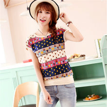 2015 New Summer T Shirt Loose Plus Size S-4XL Women Retro Printed Short-sleeved T-shirt Women Batwing Sleeve Top 31068