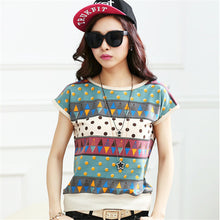 2015 New Summer T Shirt Loose Plus Size S-4XL Women Retro Printed Short-sleeved T-shirt Women Batwing Sleeve Top 31068