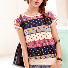 2015 New Summer T Shirt Loose Plus Size S-4XL Women Retro Printed Short-sleeved T-shirt Women Batwing Sleeve Top 31068