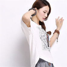 2015 Summer Fashion T Shirt New Printing Loose Plus Size S-2XL Short Sleeve Linen Cotton T-shirt Women Casual Top 31070