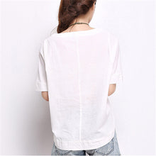 2015 Summer Fashion T Shirt New Printing Loose Plus Size S-2XL Short Sleeve Linen Cotton T-shirt Women Casual Top 31070