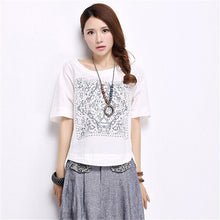 2015 Summer Fashion T Shirt New Printing Loose Plus Size S-2XL Short Sleeve Linen Cotton T-shirt Women Casual Top 31070