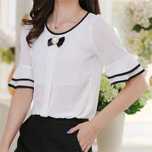 2015 Summer New Large Size Women Shirt Loose O-neck Half Sleeve Chiffon Blouse Top Female Temperament Flare Sleeve Tops 31123