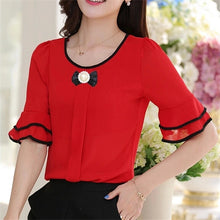 2015 Summer New Large Size Women Shirt Loose O-neck Half Sleeve Chiffon Blouse Top Female Temperament Flare Sleeve Tops 31123
