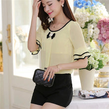 2015 Summer New Large Size Women Shirt Loose O-neck Half Sleeve Chiffon Blouse Top Female Temperament Flare Sleeve Tops 31123