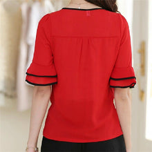 2015 Summer New Large Size Women Shirt Loose O-neck Half Sleeve Chiffon Blouse Top Female Temperament Flare Sleeve Tops 31123