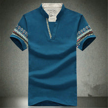 2015 Summer Retro Style V-neck Short-sleeved T-shirt Men Plus Size M-5XL Printed T Shirt Korean Slim Casual Shirt Tops 31176