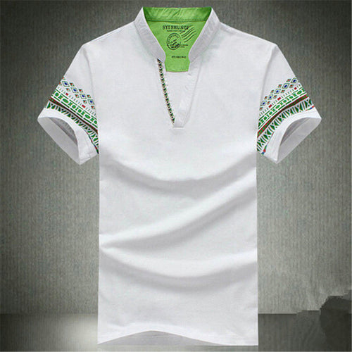 2015 Summer Retro Style V-neck Short-sleeved T-shirt Men Plus Size M-5XL Printed T Shirt Korean Slim Casual Shirt Tops 31176