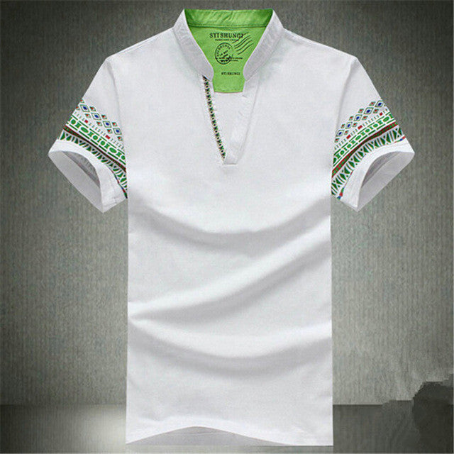 2015 Summer Retro Style V-neck Short-sleeved T-shirt Men Plus Size M-5XL Printed T Shirt Korean Slim Casual Shirt Tops 31176