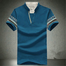 2015 Summer Retro Style V-neck Short-sleeved T-shirt Men Plus Size M-5XL Printed T Shirt Korean Slim Casual Shirt Tops 31176