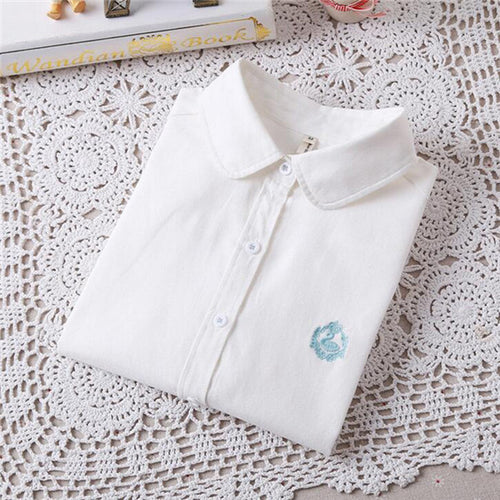 2015 Swan Print Casual Blouses Long Sleeve Cotton Fashion Blusas Femininas Japanese Style Tops 70018