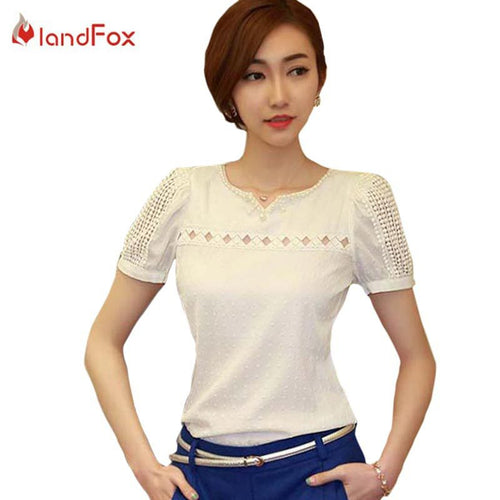 2015 Trustworthy Cheap Fashion Women Shirt Short Sleeve Lace Shirt Popular Chiffon Lady Blouse Tops