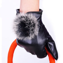 2015 Trustworthy Warm Autumn Winter Gloves Women Lady Black Leather Gloves Rabbit Fur Mittens Guantes Luva
