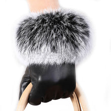 2015 Trustworthy Warm Autumn Winter Gloves Women Lady Black Leather Gloves Rabbit Fur Mittens Guantes Luva