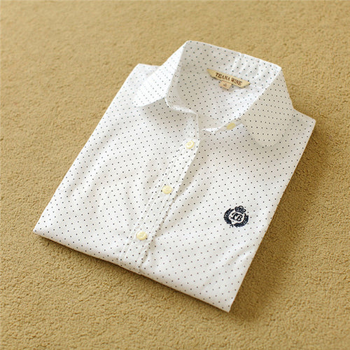 2015 Women Blouses Polka Dot Shirt Long Sleeve Fashion Cotton Camisas Femininas Blusas Female Tops For Mori Girls 70016