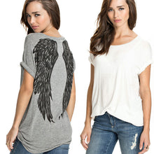 2016 100% High Quanlity New Women Casual Blouse Fashion Back Wings Print Short Sleeve Blouse Loose Tops Shirts