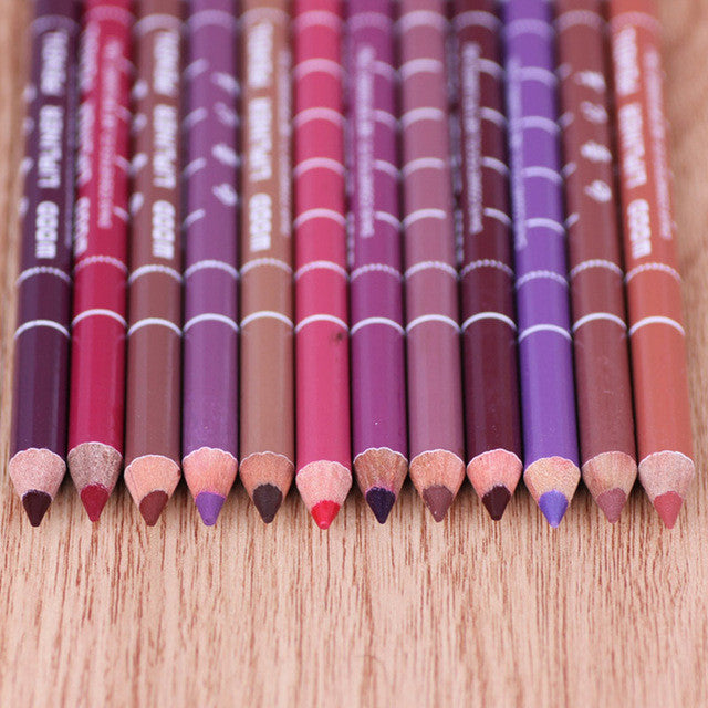 2016 12 PCS Professional Makeup Tool Lipliner Waterproof Lip Liner Pencil Pen 15CM 12 Colors
