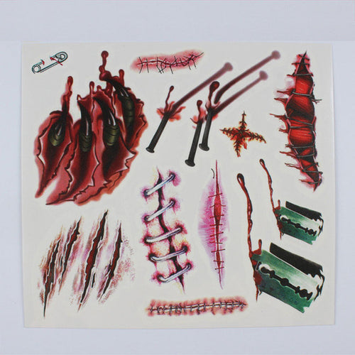 2016 2pcs Waterproof Temporary Tattoo Sticker Halloween Terror Wound Spiders Realistic Blood Injury Scar Fake Tattoo Stickers