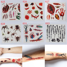 2016 2pcs Waterproof Temporary Tattoo Sticker Halloween Terror Wound Spiders Realistic Blood Injury Scar Fake Tattoo Stickers
