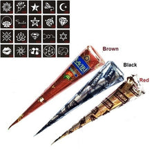 2016 3 Pcs Henna Cones Red Brown Black + 20pcs Stencils Temporary Tattoo Kits Body Art Mehandi Ink For Body Paint