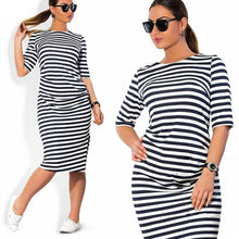 2016 6XL Plus Size Women Clothing Black And White Striped Fashion Casual Autumn Loose Mid Dress O-Neck Womens Dresses robe femme
