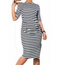 2016 6XL Plus Size Women Clothing Black And White Striped Fashion Casual Autumn Loose Mid Dress O-Neck Womens Dresses robe femme