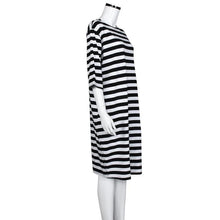 2016 6XL Plus Size Women Clothing Black And White Striped Fashion Casual Autumn Loose Mid Dress O-Neck Womens Dresses robe femme
