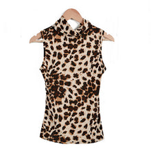 2016 American Apparel Cotton T Shirt Women Clothing Sexy Leopard Shirt Women's High collar Sleeveless T Shirt Women Femme
