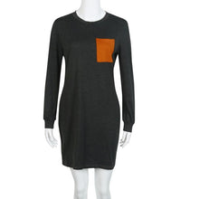 2016 Autumn Casual Dresses For Women Loose O NecK Long Sleeve Pocket Patchwork Straight Tunic Mini Dress Vestidos