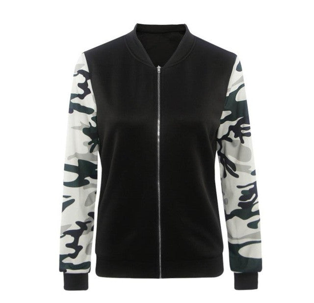 2016 Autumn Coat Women Long Sleeved Patchwork Camouflage Jacket Women Girls Fashion Zipper Short Coat Baseball Jacket Female
