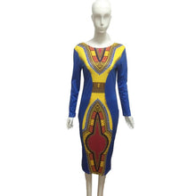 2016 Autumn Dress Women Long Sleeve Boho African Print Ladies Dresses Bohemian Bodycon Casual Kaftan Mid Dress Robe Femme