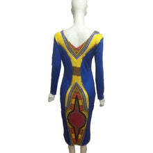 2016 Autumn Dress Women Long Sleeve Boho African Print Ladies Dresses Bohemian Bodycon Casual Kaftan Mid Dress Robe Femme