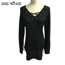 2016 Autumn Long Sleeve Blouse Black Sweater Knitting V-Neck Loose Casual Pullover Gilet Femme Manche Longue#D823
