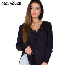 2016 Autumn Long Sleeve Blouse Black Sweater Knitting V-Neck Loose Casual Pullover Gilet Femme Manche Longue#D823