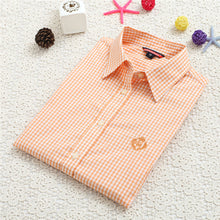 2016 Autumn New Little Plaid Shirt Fashion Casual Female Long Sleeve Women Blouse Turn-down Collar Tops With Button 71580