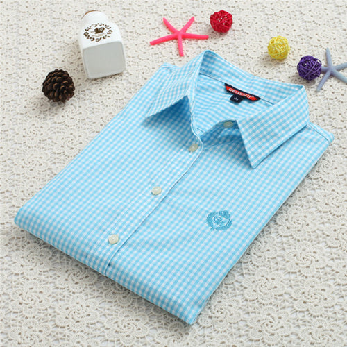 2016 Autumn New Little Plaid Shirt Fashion Casual Female Long Sleeve Women Blouse Turn-down Collar Tops With Button 71580