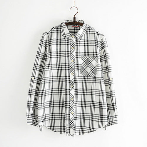 2016 Autumn New Shirt Fashion Casual Female Long Sleeve Women Plaid Blouse Turn-down Collar Tops With Button Pocket 71601