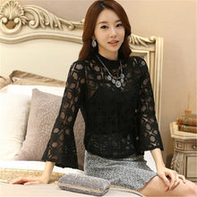 2016 Autumn New Shirt Fashion Casual Female Nine Quarter Flare Sleeve Turtleneck Women Shirt Lace Blouse 71710