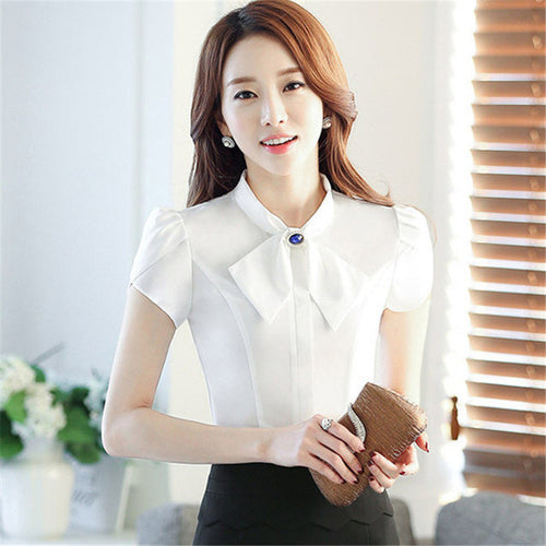 2016 Autumn New Shirt Fashion Casual Plus Size Female Women Blouse Bow Collar Plus Size Tops With Button 71608