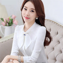 2016 Autumn New Shirt Fashion Casual Plus Size Female Women Blouse Bow Collar Plus Size Tops With Button 71608