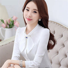 2016 Autumn New Shirt Fashion Casual Plus Size Female Women Blouse Bow Collar Plus Size Tops With Button 71608