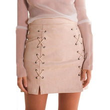 2016 Autumn lace up Bandage suede pencil skirt Women high waist Short Mini skirt split bodycon short skirts womens 1122#