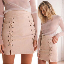 2016 Autumn lace up Bandage suede pencil skirt Women high waist Short Mini skirt split bodycon short skirts womens 1122#