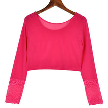 2016 Brand New Full Sleeve T-shirts Plus Size Female Chiffon Print Lace T shirts Crop Top O-neck Women t shirt 71119