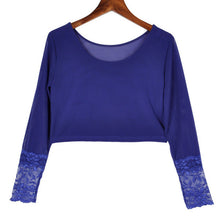 2016 Brand New Full Sleeve T-shirts Plus Size Female Chiffon Print Lace T shirts Crop Top O-neck Women t shirt 71119