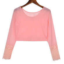 2016 Brand New Full Sleeve T-shirts Plus Size Female Chiffon Print Lace T shirts Crop Top O-neck Women t shirt 71119