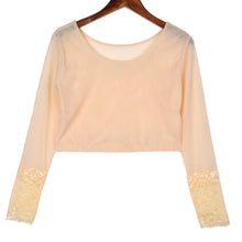 2016 Brand New Full Sleeve T-shirts Plus Size Female Chiffon Print Lace T shirts Crop Top O-neck Women t shirt 71119